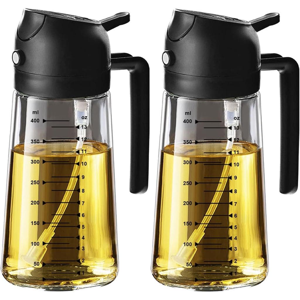 TrendPlain Pulverizador de Azeite de Vidro 16oz/470ml para Cozinhar – Garrafa Dispensadora de Azeite 2 em 1 para Utensíl