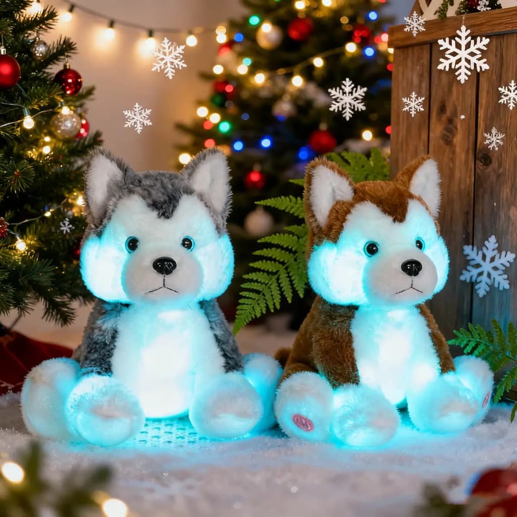 Brinquedo de Pelúcia Husky Brilhante com Luzes LED, Bicho de Pelúcia Macio para Crianças, Animais de Pelúcia Kawaii, Ide