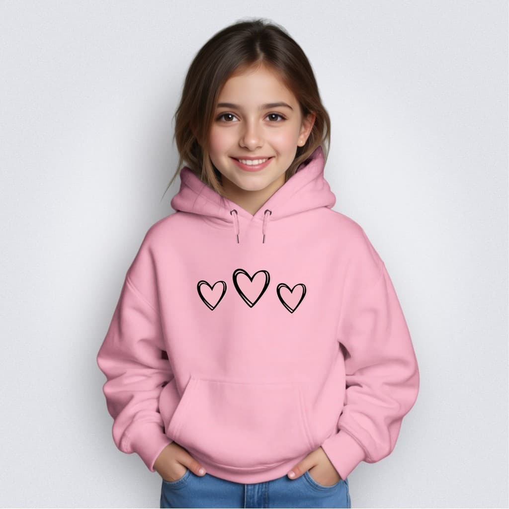 Moletom Femenino Casaco Infantil Blusa  Canguru 3 Corações Blusa Infantil Frio Criança