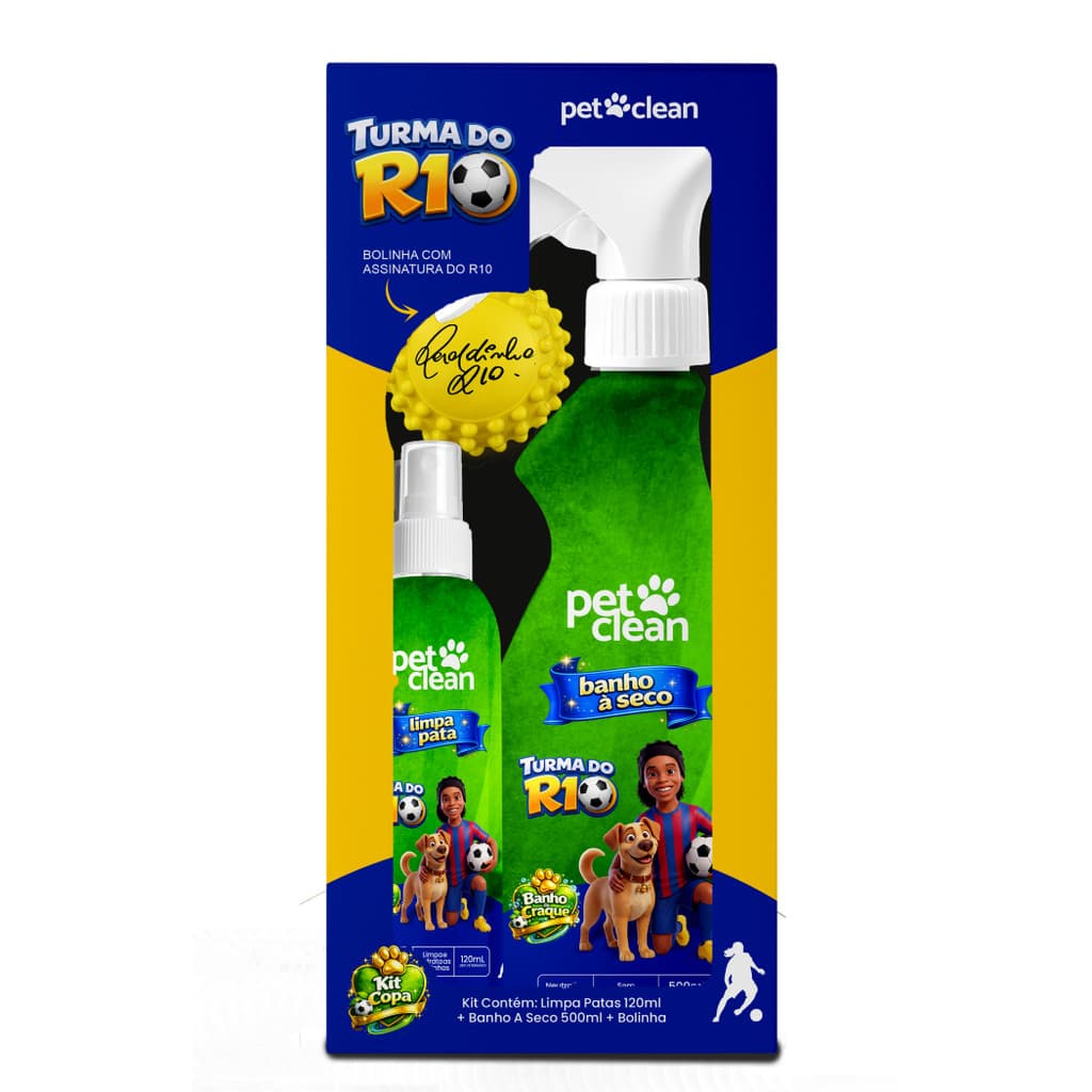 Kit Copa R10  Pet Clean Caes e Gatos Banho Seco Limpa Pata