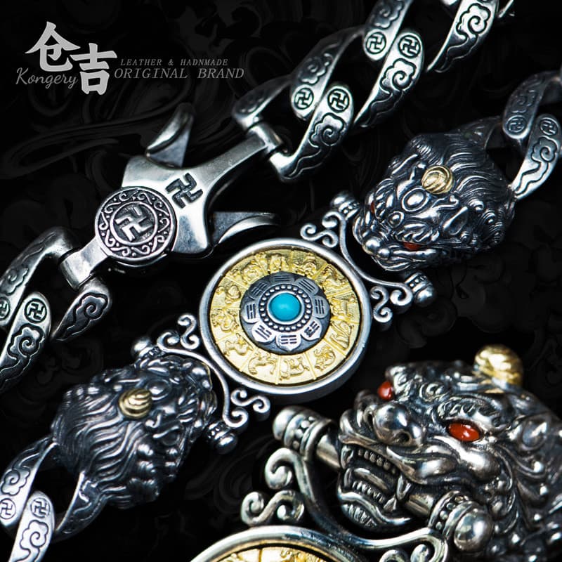 Pixiu Jiugong!Compra obrigatória Pulseira de transporte!Cangyoshi pulseira de cobre branco artesanal retrô casal pulseir