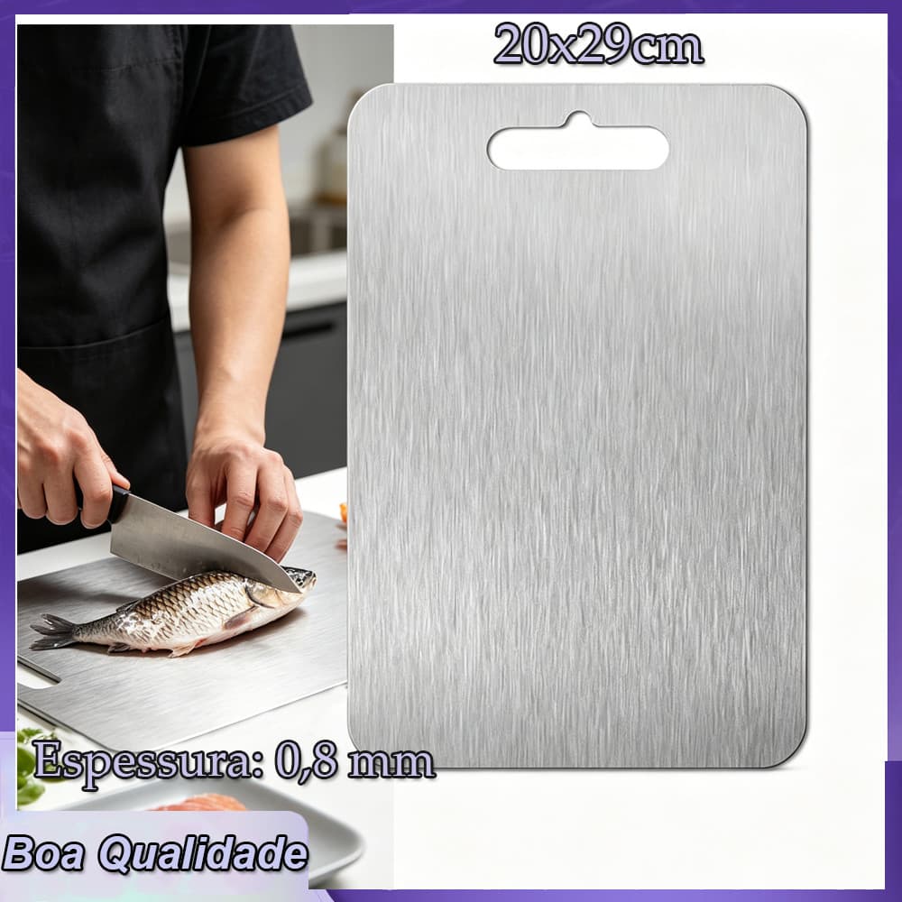 Tábua de Aço Inoxidável para Cozinha Tabua de Corte Tabua de Carne de Cozinha Carne Inox de Cortar 20x29cm