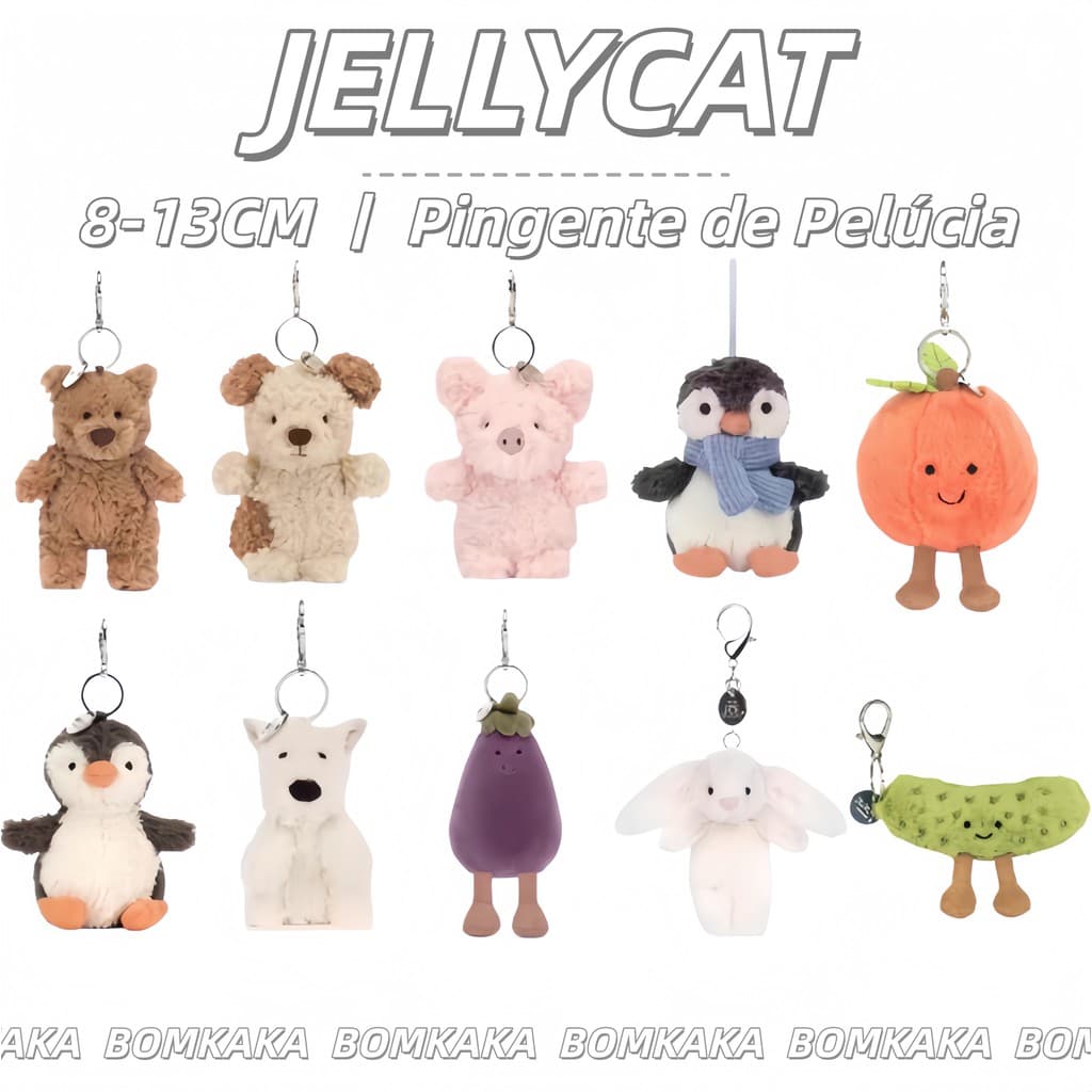 Pingentes de Pelúcia Jellycat: Urso Bartholomew, Dragão e Pinguim, Chaveiros e Bolsas