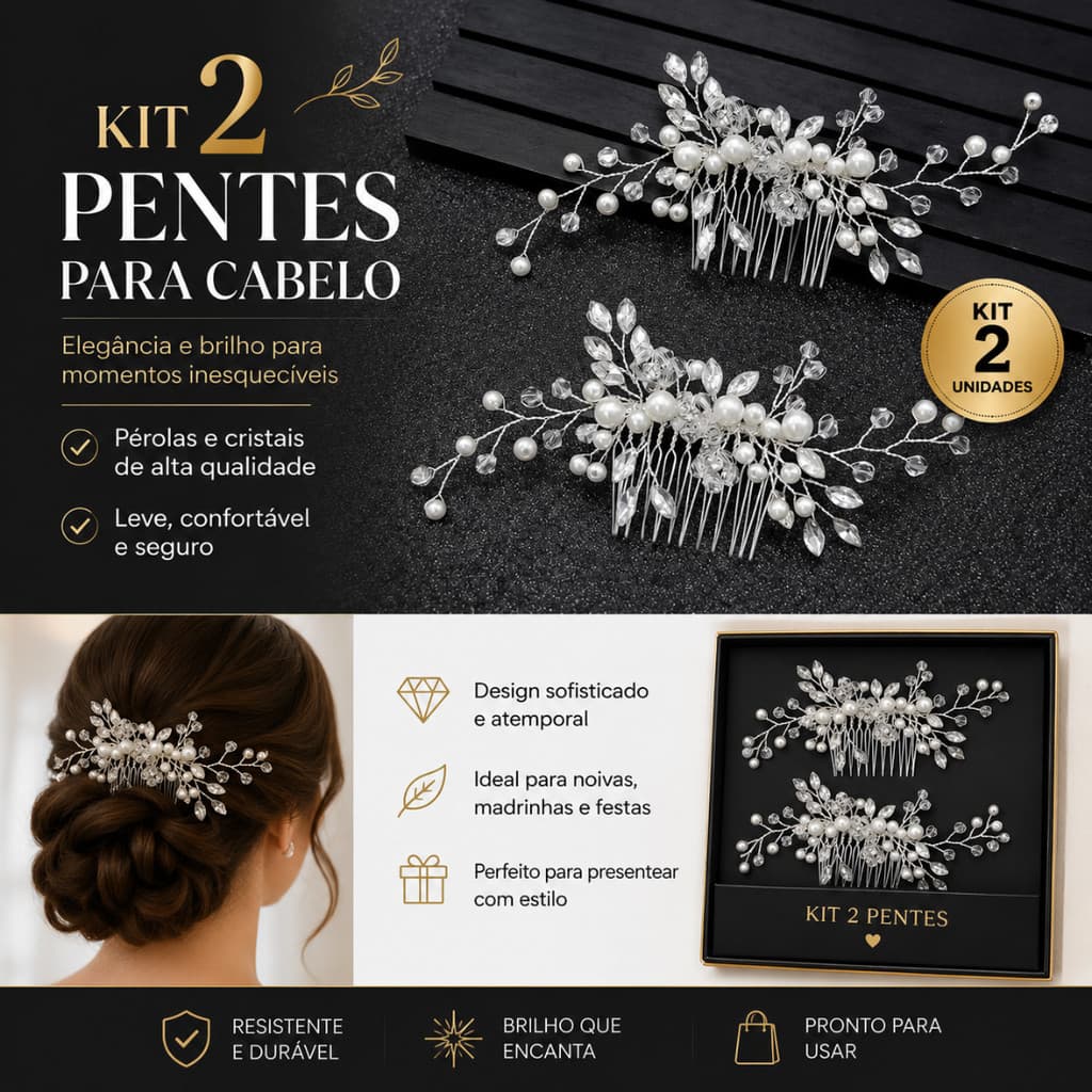 Kit 2 Grinaldas Arranjo de Cabelo de Noiva Debutante com flores e pérolas strass, acessório de cabelo Casamento Festa