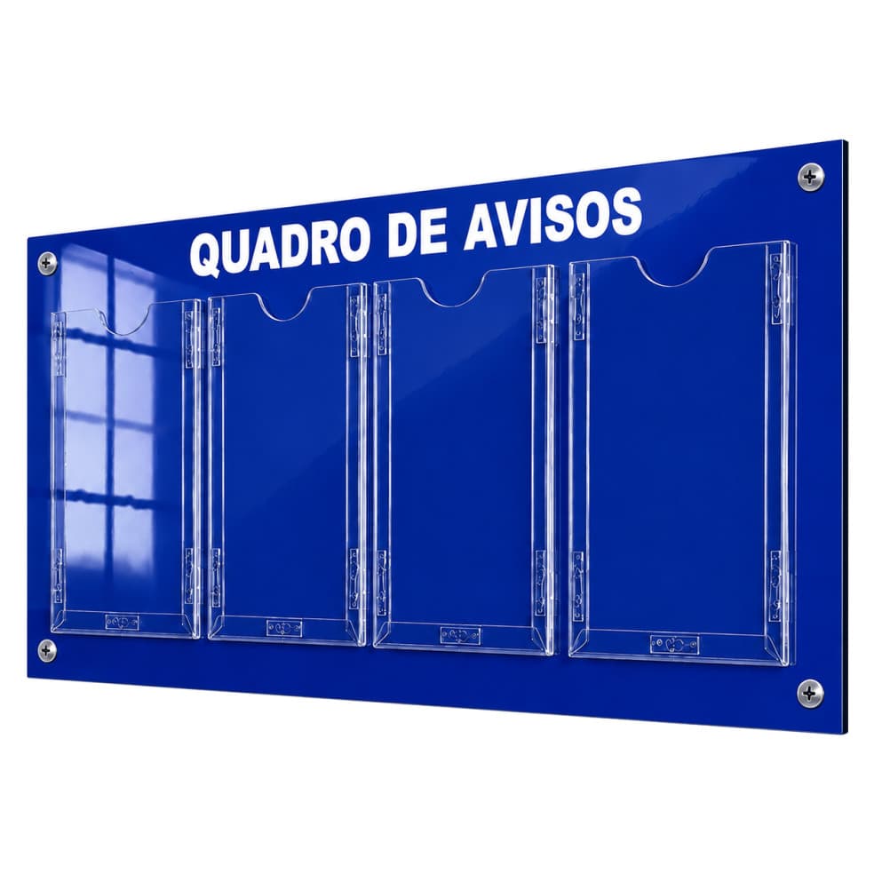 Quadro Avisos Gestão Á Vista Mural 4 Displays A4 ACM Azul