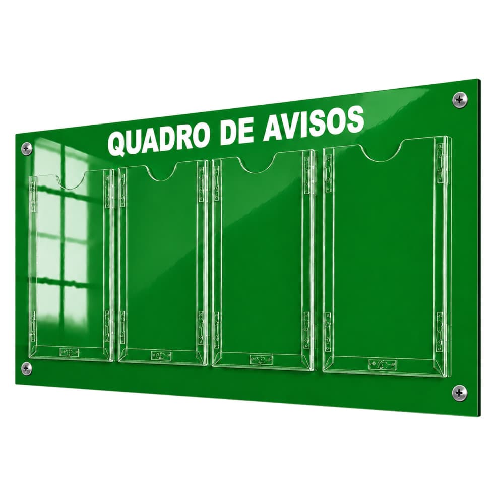 Quadro Avisos Gestão Á Vista Mural 4 Displays A4 ACM Verde