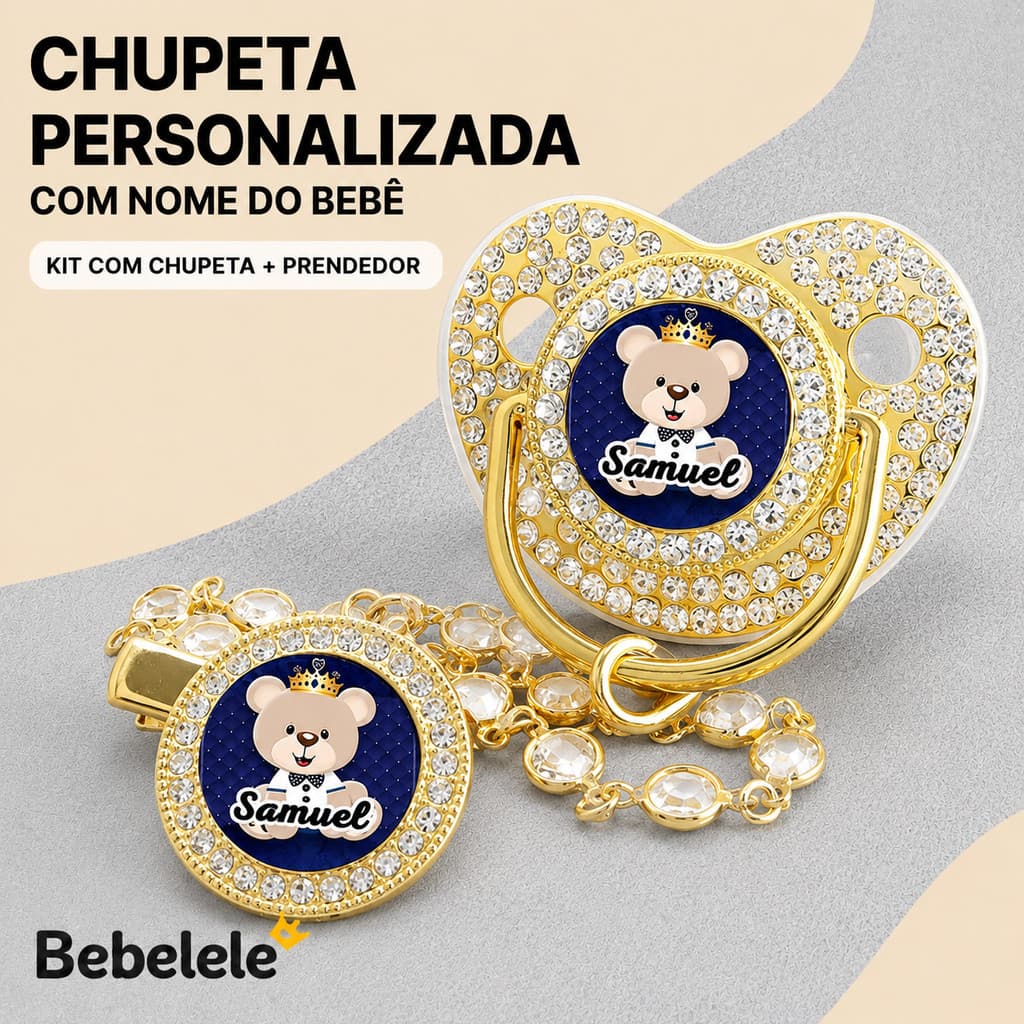 Chupeta de bebê, personalizada com nome/foto, inclui prendedor de chupeta e corrente%A2025