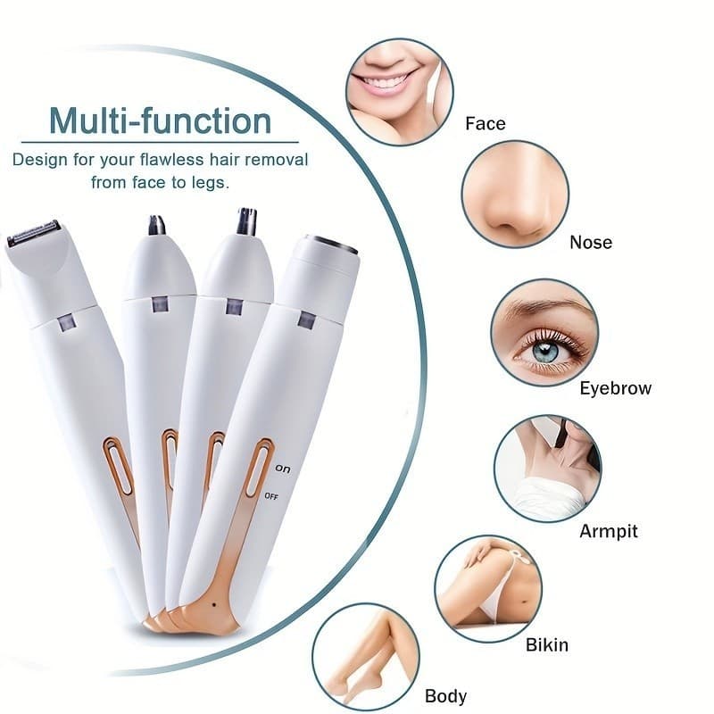 Aparador Feminino Multifuncional 4 em 1 Depilador Corporal e Facial USB