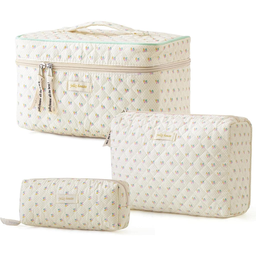 HBselect Bolsa de Maquiagem Acolchoada, 3 Peças de Bolsa de Maquiagem Grande de Algodão para Viagem, Bolsa de Maquiagem