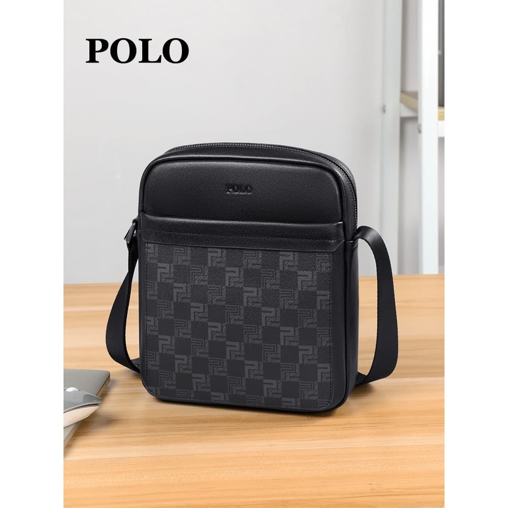 Polo masculino saco do mensageiro primeira camada de couro PVC grande capacidade negócios Casual saco do mensageiro bols