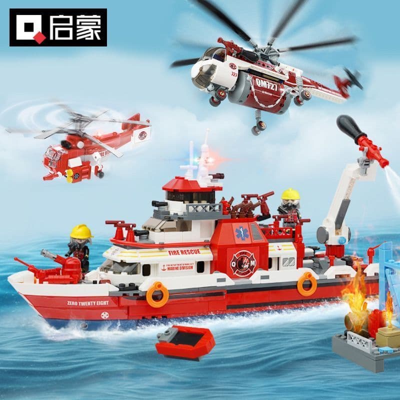 1.000 pçs Lego blocos de construção chama pioneiro série bombeiro caminhão de bombeiros helicóptero montagem educacional
