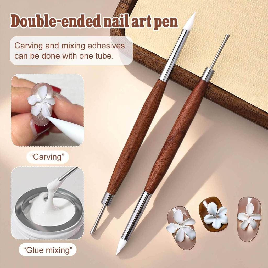 Double-ended sandalwood nail art pen, glue mixing pen, silicone carving pen, multifunctional scraper, embossing and pain