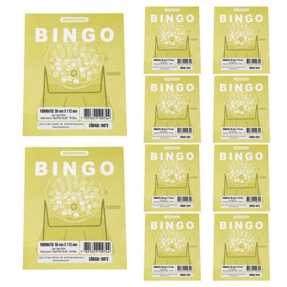Kit 10 Cartela de Bingo 96 Folhas - Amarela