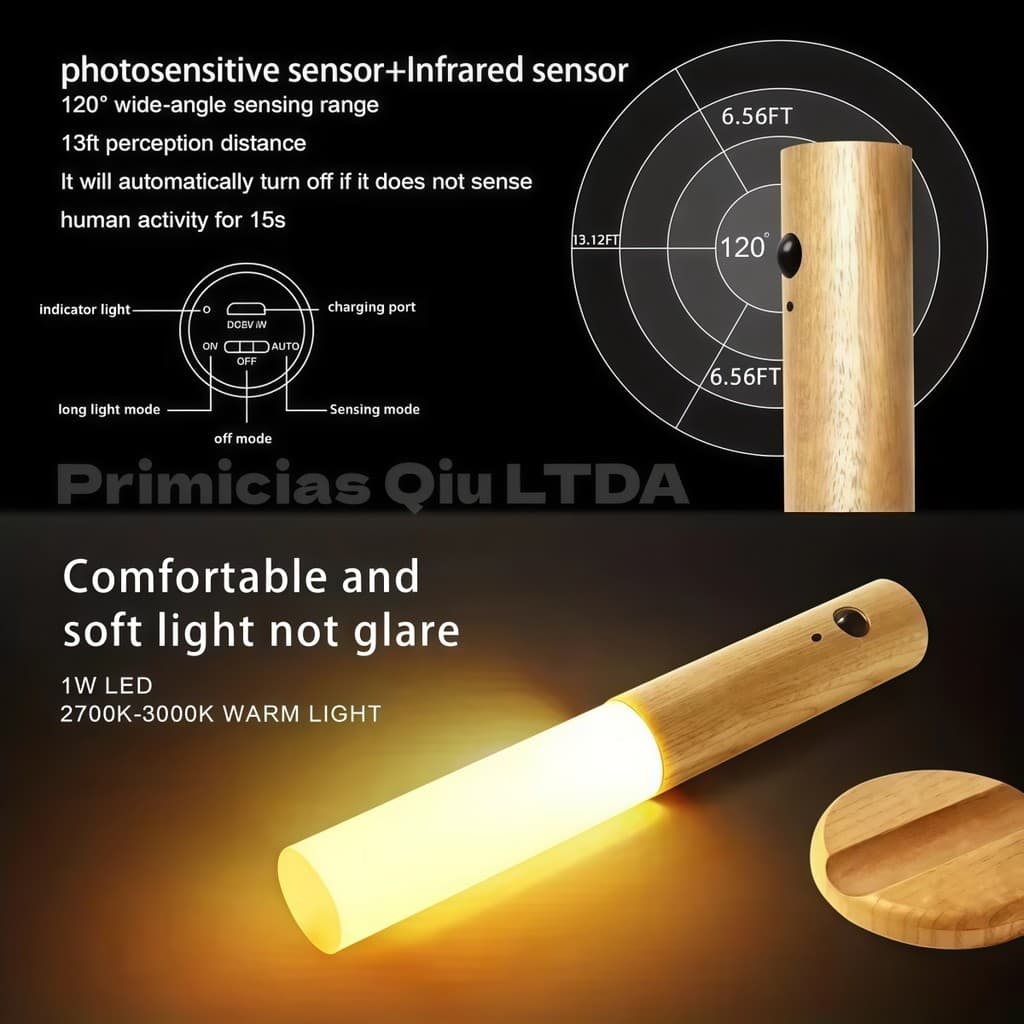 Luminaria Led Decorativa e Recarregável USB Bivolt 18x2,5cm C/Sensor de Movimento e Magnetismo P.HQ