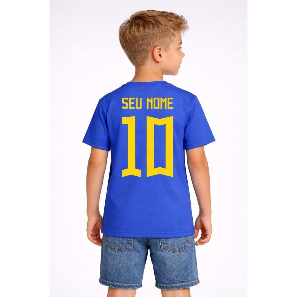 Camiseta Do Brasil Infantil Estampa Personalizada Em DTF Malha Premium em Algodão