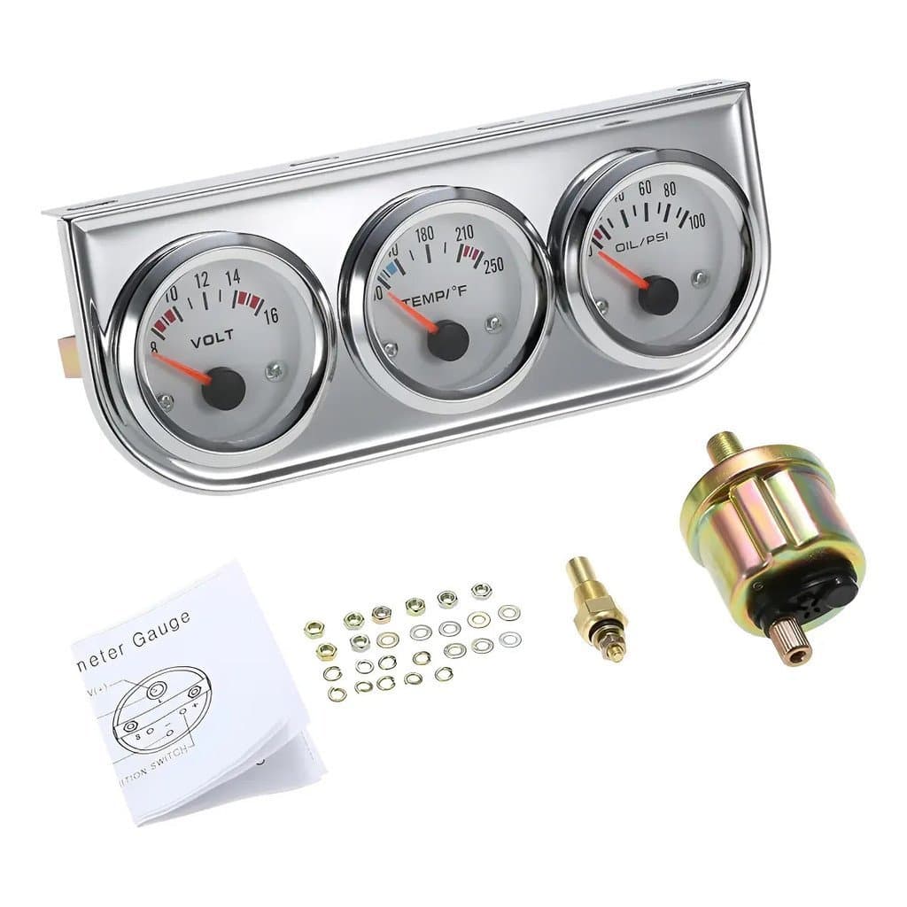 Carro modificado instrumento triplo 12V7cm 52mm caixa mecânica triplo um voltímetro de pressão de óleo de temperatura da