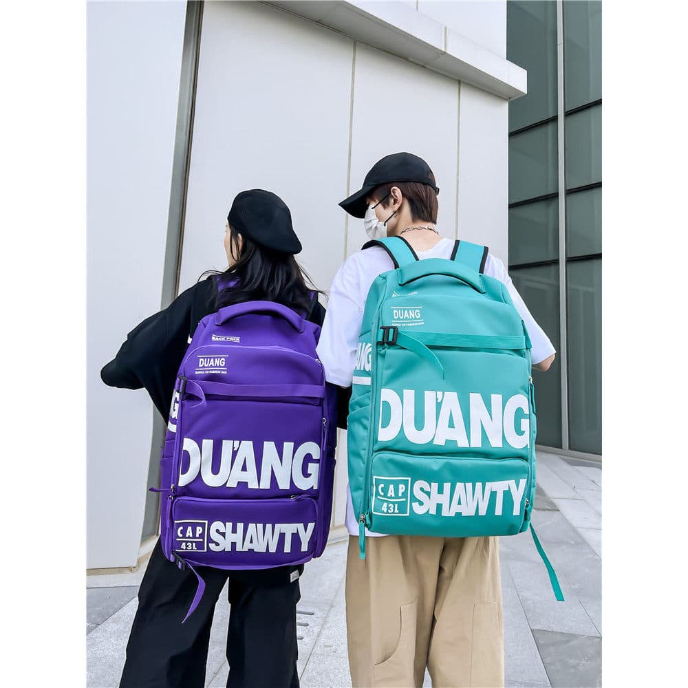 Bolsa de viagem impressa com letras de grande capacidade, mochila multifuncional masculina para estudantes universitário