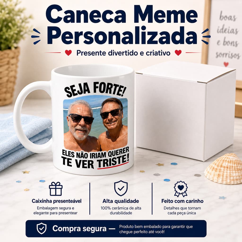 Caneca meme seja forte lula Bolsonaro promoção meme Presene personalizado comedia seja forte