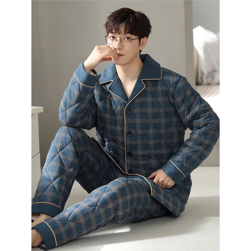 Gato três camadas engrossado pijamas de algodão puro masculino 2024 novo estilo inverno acolchoado jaqueta masculina Hom