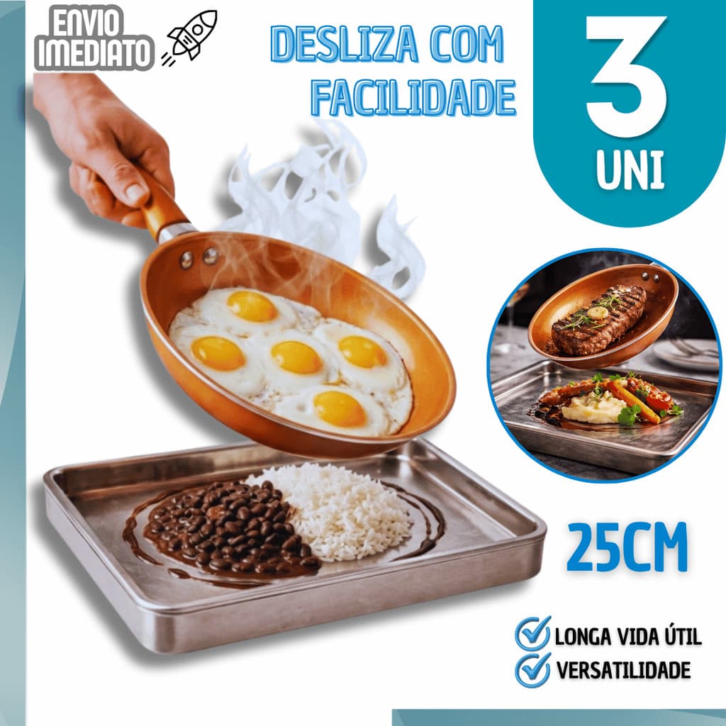 Frigideira Antiaderente Cerâmica Alumínio Estilo Cobre Caçarola 25cm Casa Cozinha Utensílios Panela de Fritar