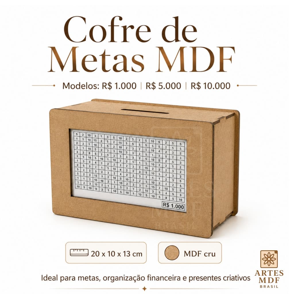 Cofre Método Japonês Desafio 5Mil/10Mil/20Mil Caixa de Dinheiro /MDF / Método Japonês / Poupança / Depósitos