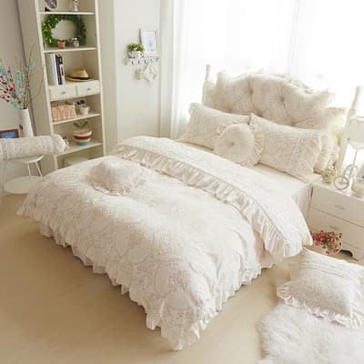 Inverno Jacquard Coral velo cama conjunto de quatro peças menina coração estilo princesa cristal flanela babados cama sa