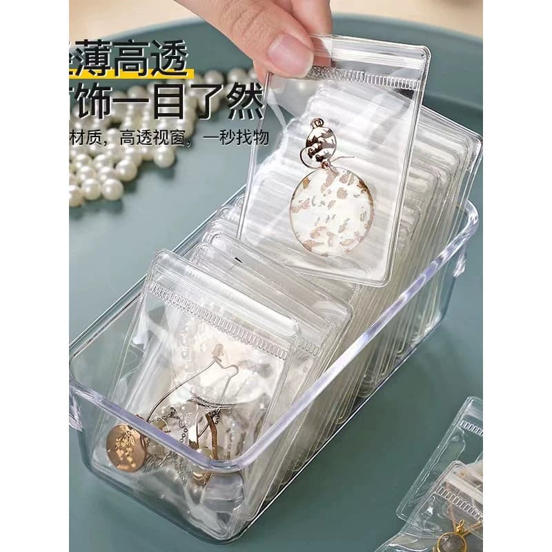 Saco de jóias antioxidante brinco colar transparente selado saco brinco pulseira saco de armazenamento saco de jóias cai