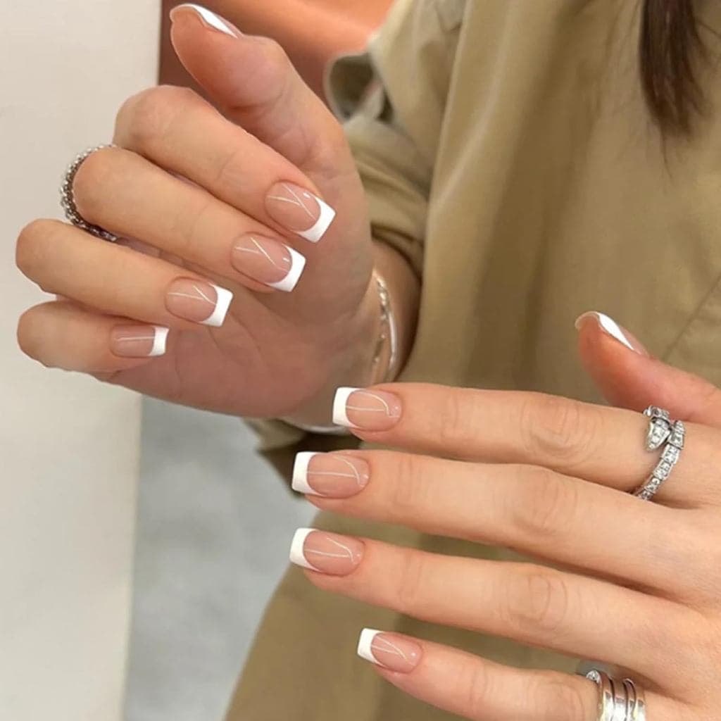 Nu Imprensa Em Unhas Curtas Quadradas Falsas Brilhantes Francesas Para Mulheres E Meninas 24 Peças