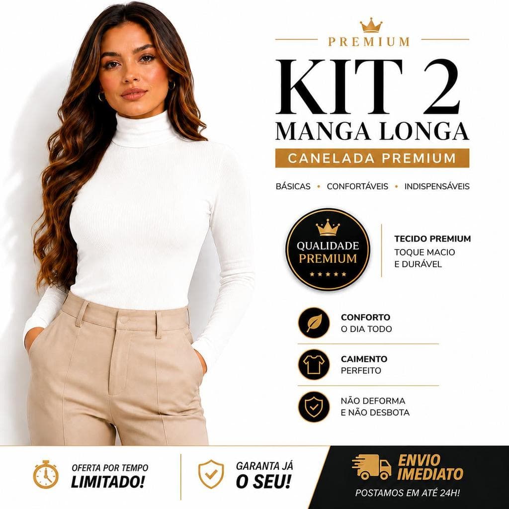 Kit 2 Segunda Pele Feminina Canelada Gola Alta Casual Inverno