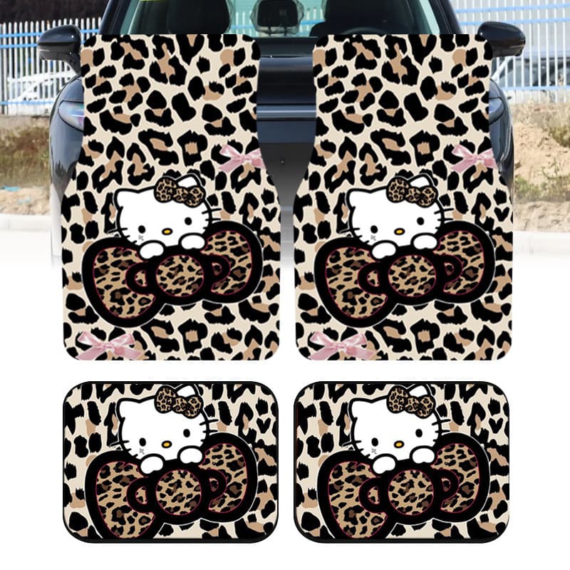 4 unidades de tapetes de carro com estampa de leopardo e arco Hello Kitty, tapetes internos de carro estilo Hyundai, ade