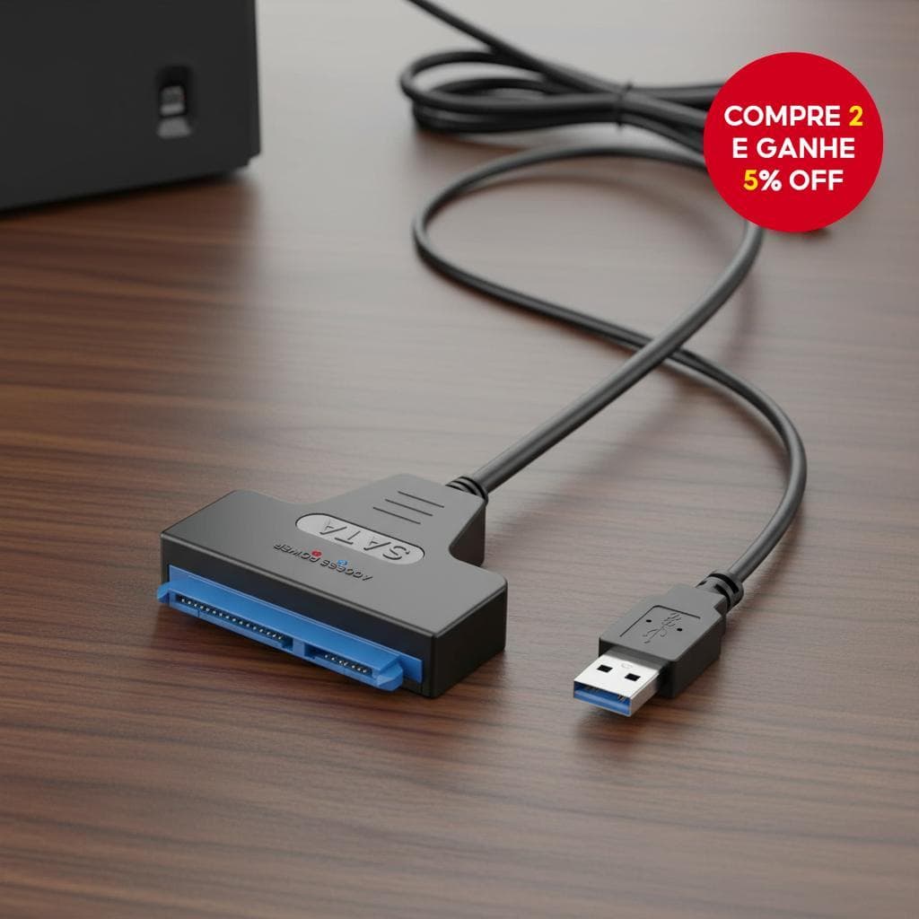 Cabo Adaptador USB 3.0 para SATA para uso externo com SSDs e HDDs de 2,5 polegadas