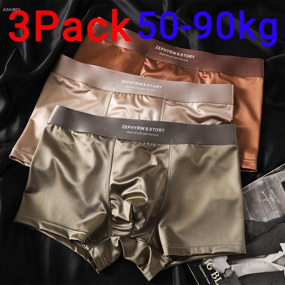 ADAMES 3 Peças De Roupa Íntima Boxer Masculina , Cuecas Legais , Calcinha De Seda Gelada Suave Masculinas Respiráveis