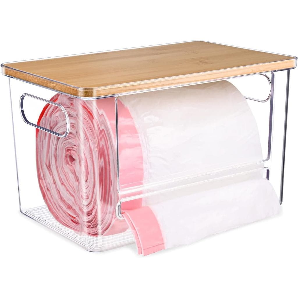Dispensador de Sacos de Lixo, Suporte para Sacos de Lixo com Tampa de Bambu, Organizador de Sacos de Lixo Extra Grande p