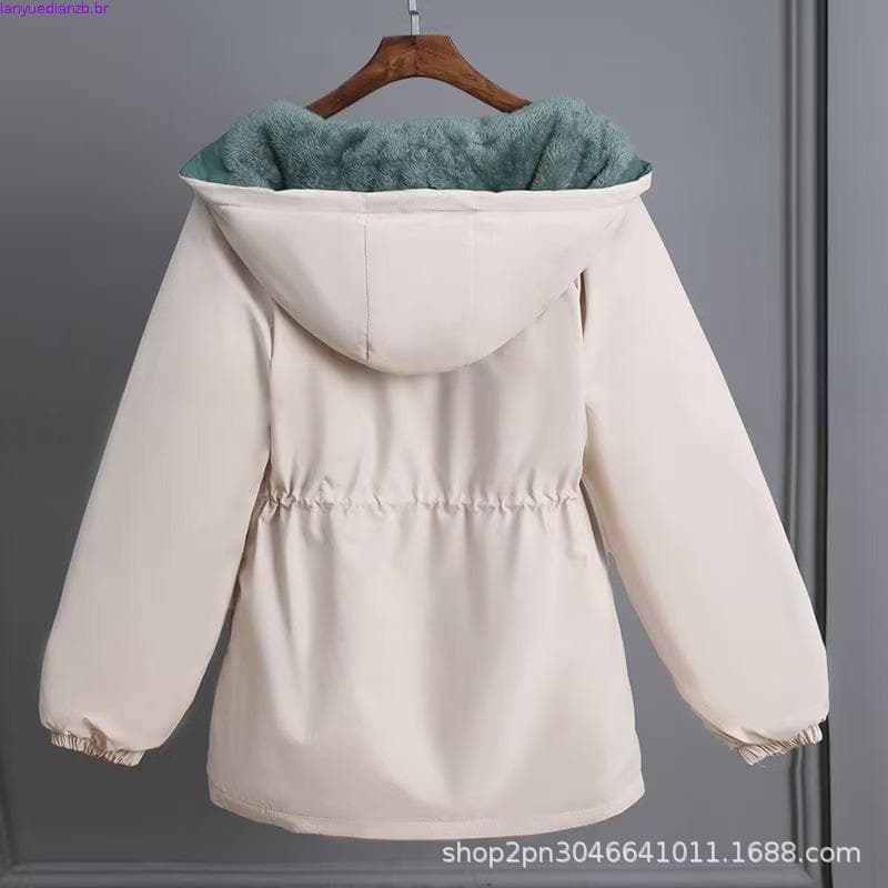 Outono Inverno Veludo Plus Size Quente Jaqueta Com Capuz Feminino Versátil Casual Solto Blusão