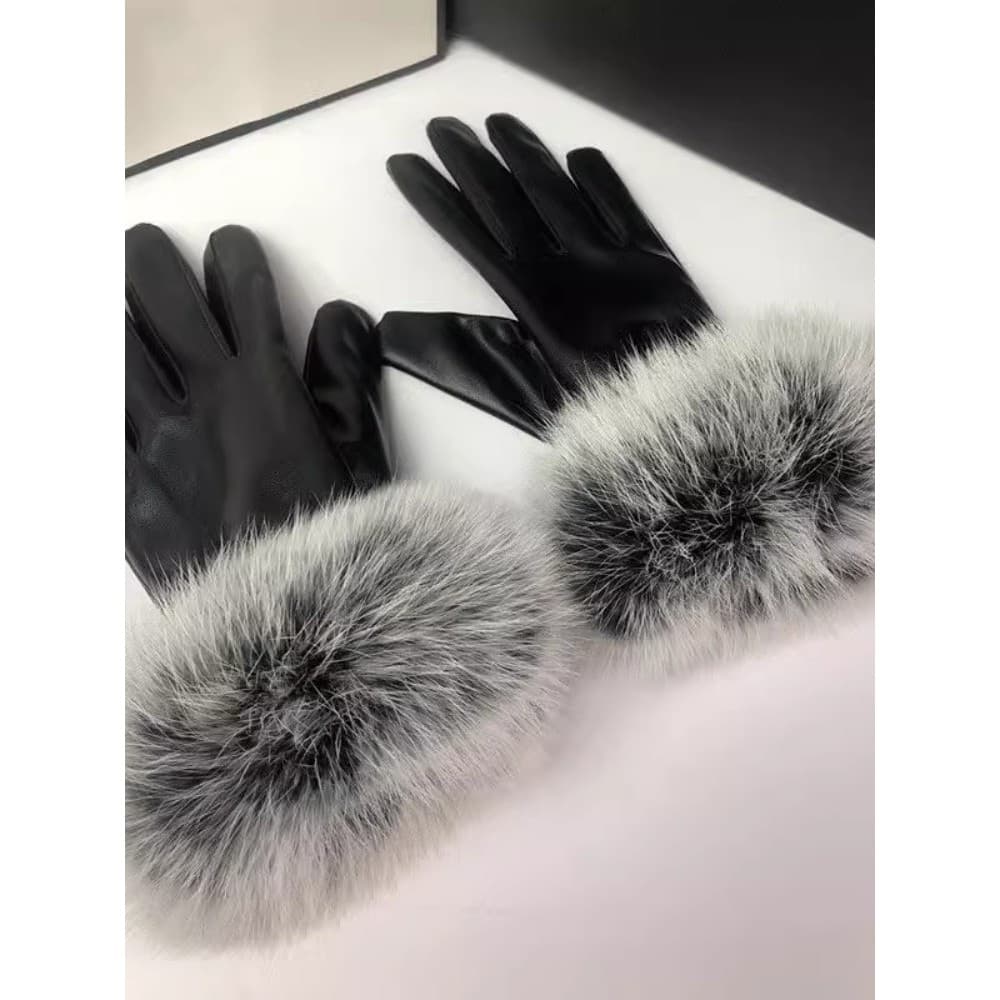 Luvas de couro feminino inverno versão coreana bonito forro de lã Real engrossado quente à prova de vento equitação tela