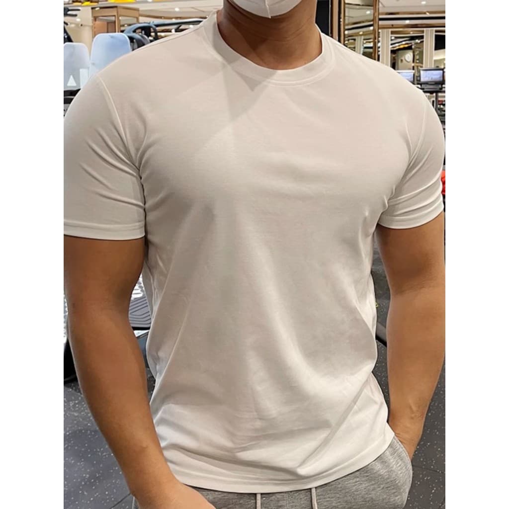 Verão gelo seda de secagem rápida muscular esportes masculinos Fitness correndo terno de treinamento cor sólida manga cu