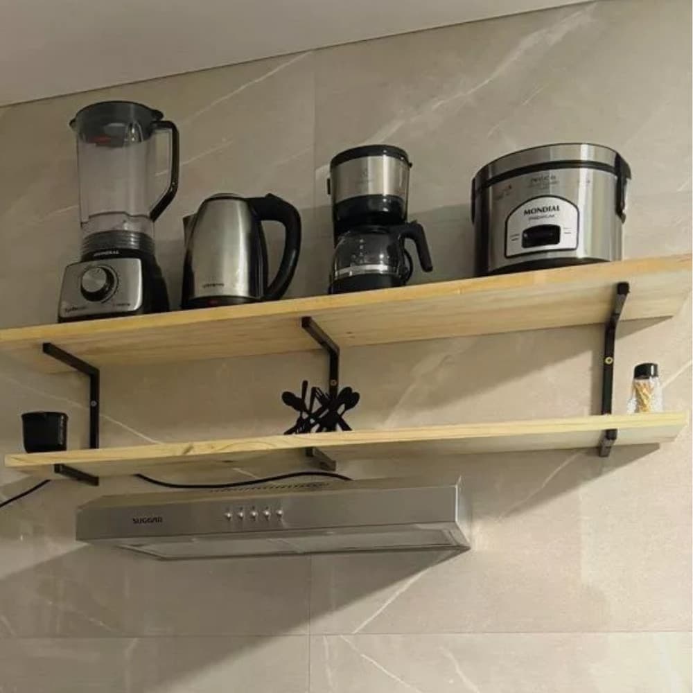 Suporte Microondas Forno Air fryer impressora Prateleira Suspensa 120cm Metalon Madeira Pinus