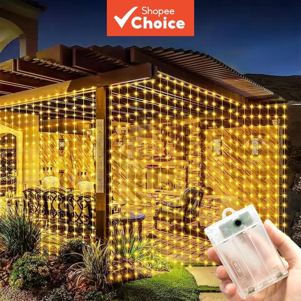 Luzes de Cortina de LED à Pilha 8 Modos, Enfeite para Feriado, Casamento, Quarto e Sala de Estar, Decorações Ramadan