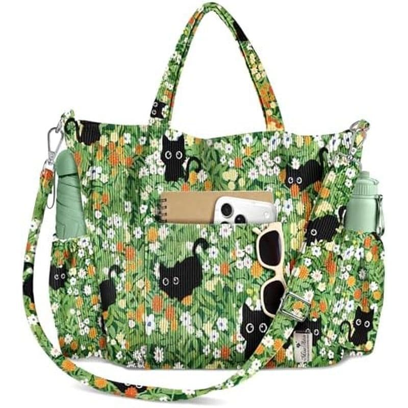 Bolsa Tote Feminina De Veludo Cotelê Miss Adola Crossbody , Sacola Grande Com Vários Bolsos E Zíper Para Trabalho Em Via