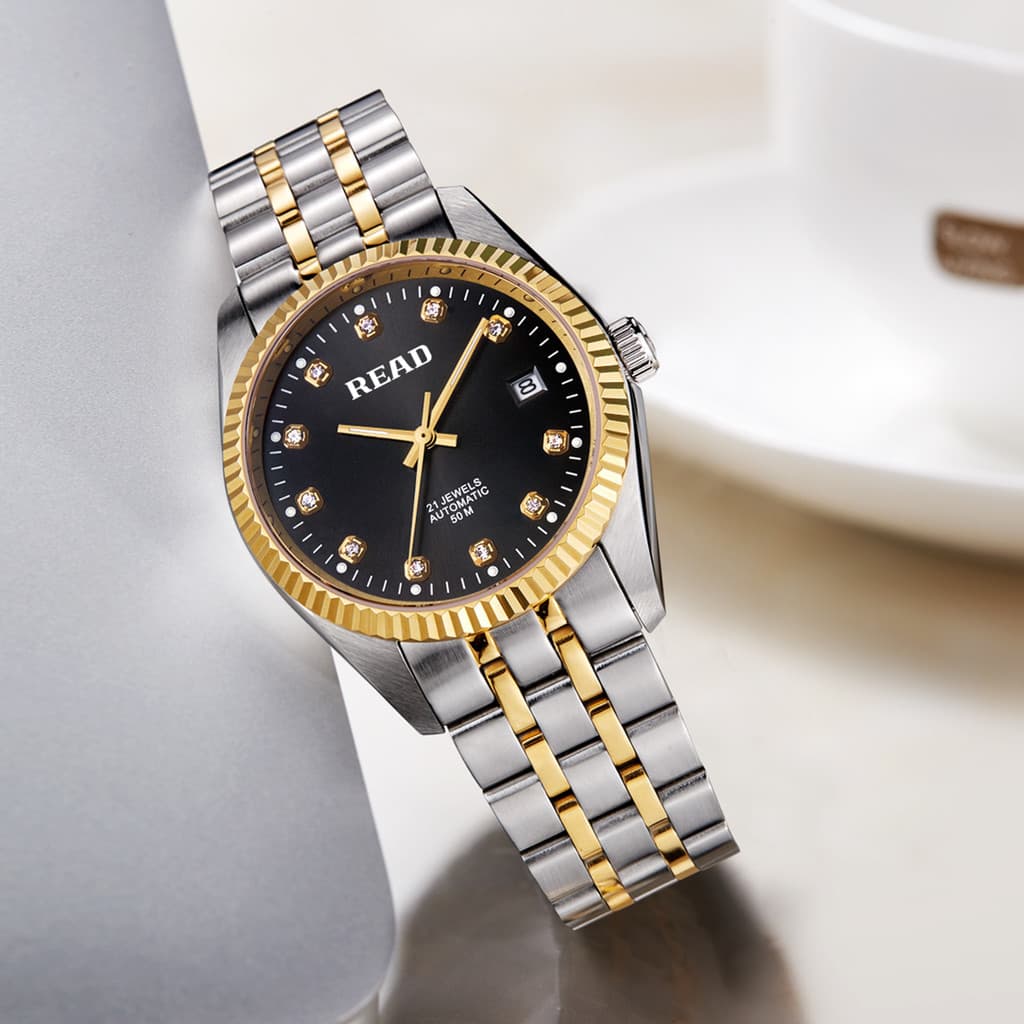 Relógio mecânico automático masculino movimento importado safira Anti-risco espelho à prova dwaterproof água calendário