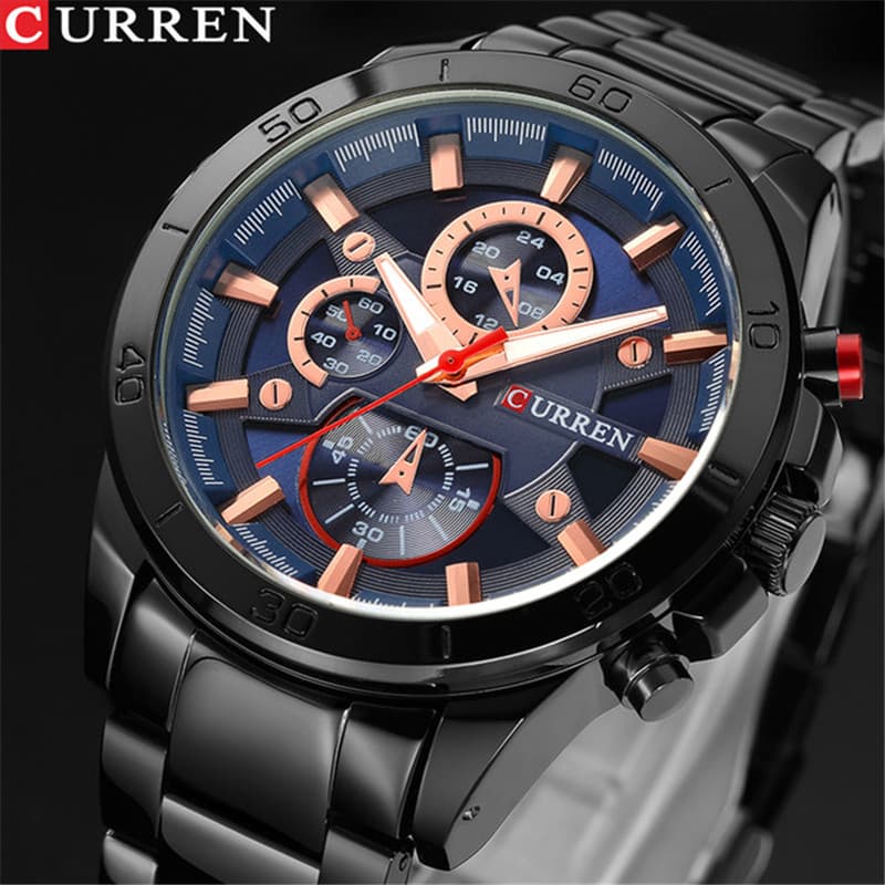 Curren Curren Curren Trendy Casual Calendar Watch All-Match Quartz Masculino Relógio Retro Único All-Steel 8275