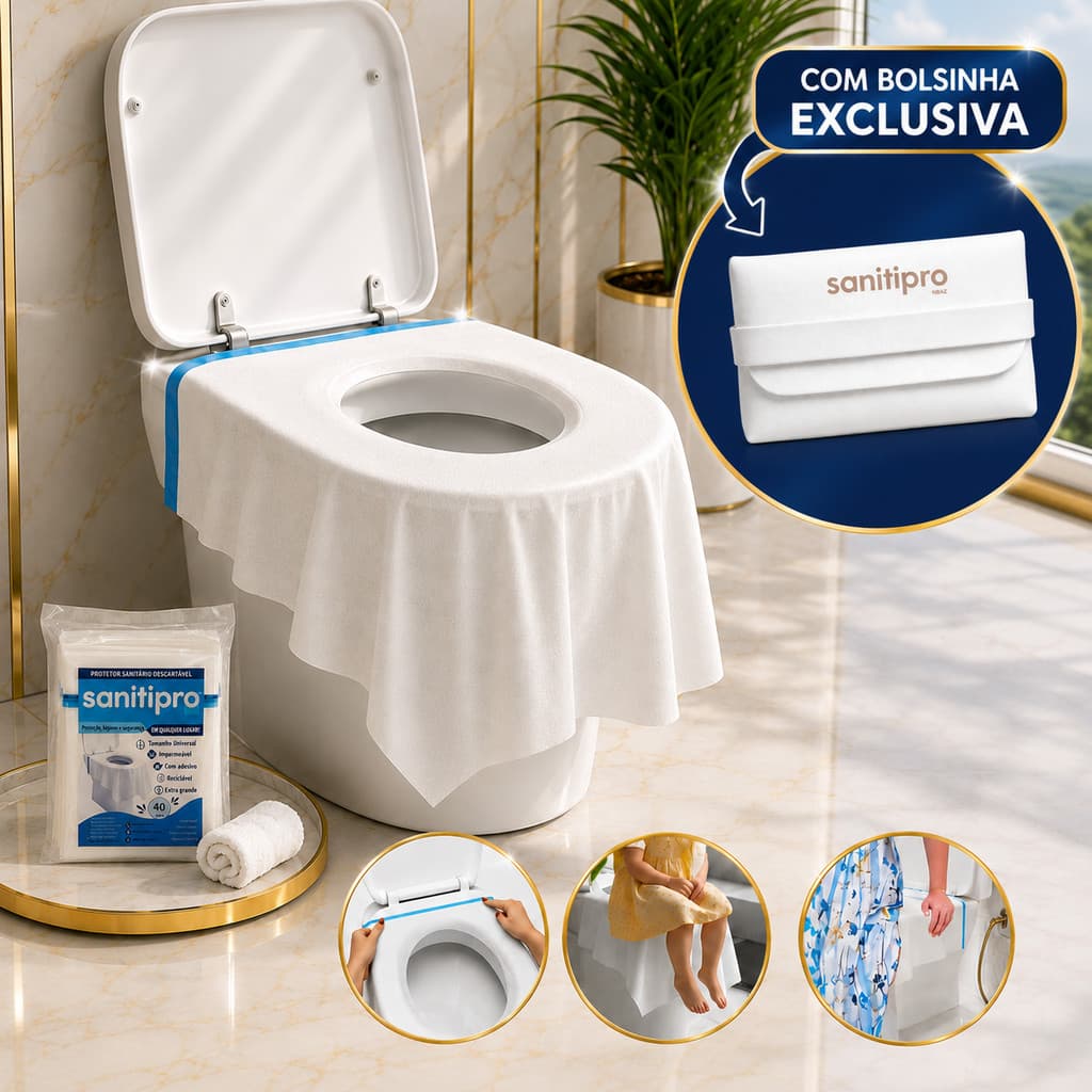 Protetor De Assento Sanitário Vaso Descartável Com Adesivo 40 Un Com Bolsinha Courino Sanitipro