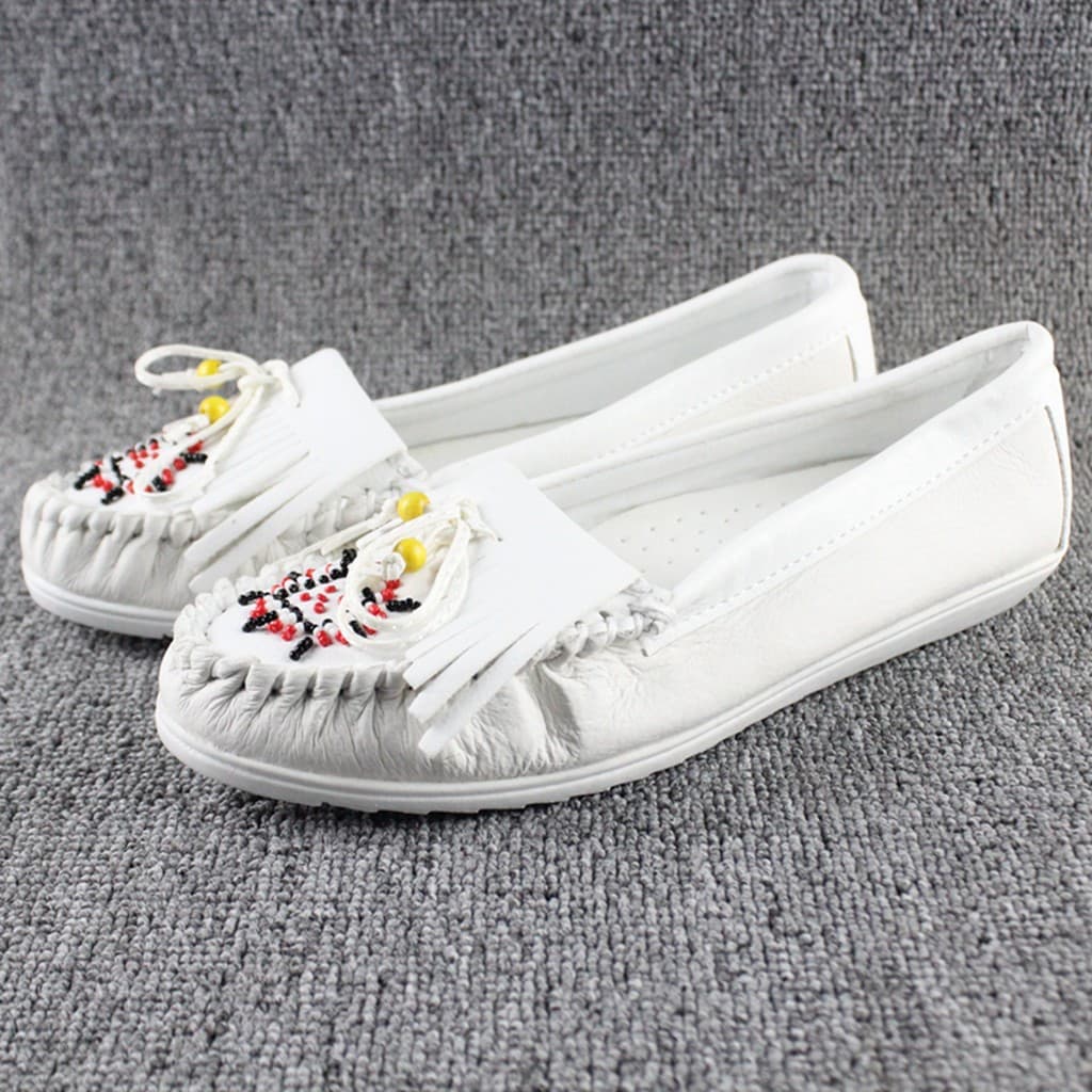 Primavera verão meninas ervilhas sapatos casuais deslizamento-em sapatos preguiçosos plana dedo do pé redondo branco sap
