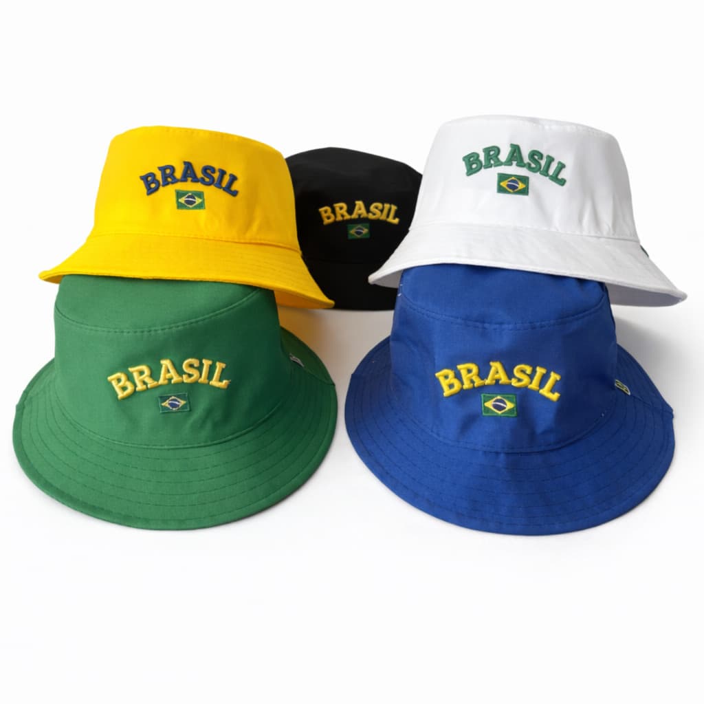 Chapéu Bucket Hat Brasil Bordado Copa do Mundo Chapéu Pescador Unissex Verde Amarelo Torcida