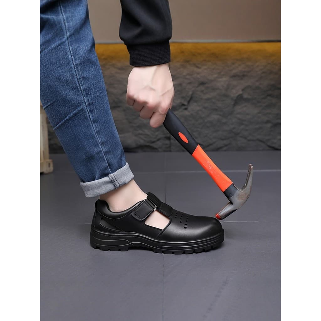 Sapatos de dedo do pé de aço oco das mulheres dos homens mesmo estilo casal sapatos femininos ao ar livre macacão sapato