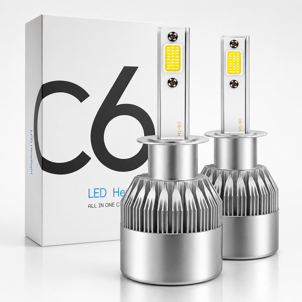 Kit Lâmpada LED Automotiva C6 H1 H3 H4 H7 H11 HB3 HB4 6000K Super Branca 12V