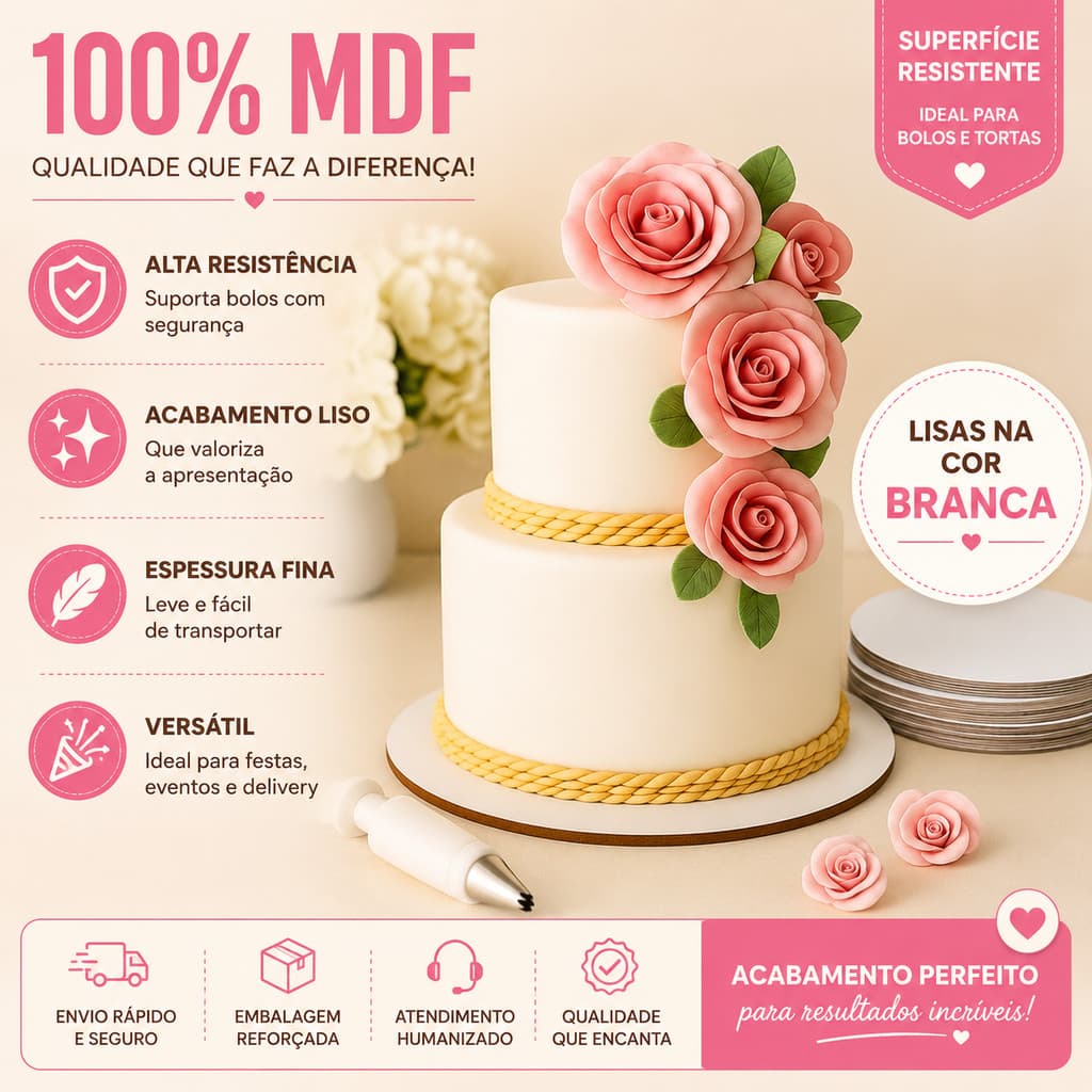 Cake board diversos tamanhos Kit com 10 unidades  MDF 3mm Base Para Bolos Cakeboards Confeitaria