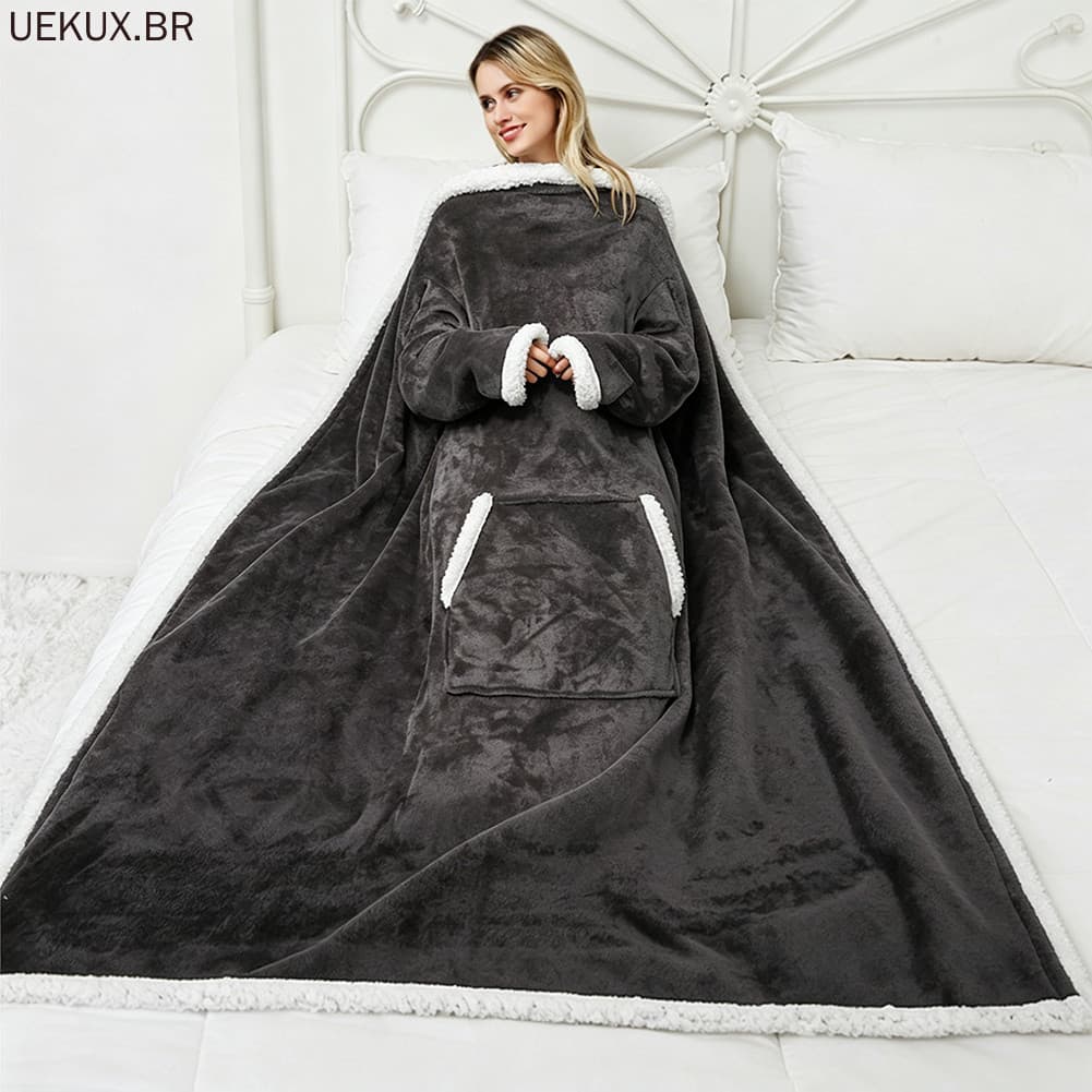 Cobertor Vestível Com Bolsos Para Os Pés Lavável À Máquina E Fácil De Manter Diariamente . Quarto Aconchegante