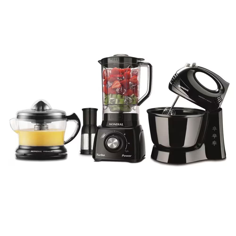 Kit Cozinha Especial Mondial - Espremedor Premium, Batedeira Prática, Liquidificador Turbo Power Mondial