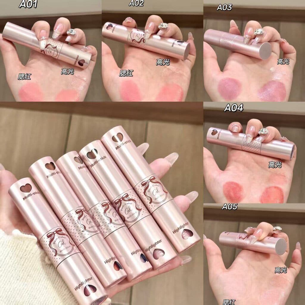 Novo produto!CZEL CZEL Blush em bastão de alto brilho, duas cores, multiuso, lábios, bochecha, brilho de água de dupla u